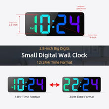 Load image into Gallery viewer, LED Digital Wall Clock with Dynamic RGB Display, Big Digits, Auto-Brightness, 12/24Hr Format, Modern Electric Small Silent Wall Clock for Living Room, Bedroom, Classroom, Farmhouse, Kitchen, Office_6816

