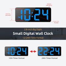 Load image into Gallery viewer, LED Digital Wall Clock with Large Display, Big Digits, Auto-Brightness, 12/24Hr Format, Modern Electric Small Silent Wall Clock for Living Room, Bedroom, Classroom, Farmhouse, Kitchen, Office - Blue_6128
