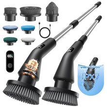 Load image into Gallery viewer, Leebein Electric Spin Scrubber, Cordless Cleaning Brush for Bathroom Shower Tub, IPX7 Waterproof Power Scrubber with 7 Brush Heads, Extendable Long Handle and 2 Speeds Scrubber for Bathtub Floor, Black_1
