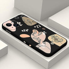 Load image into Gallery viewer, LEECG for iPhone 15 Case, Side Flowers Pattern Design Slim Soft Protector Phone Cover for iPhone 15, Morandi Black_1
