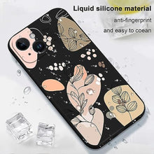 Load image into Gallery viewer, LEECG for iPhone 15 Case, Side Flowers Pattern Design Slim Soft Protector Phone Cover for iPhone 15, Morandi Black_3201
