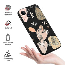Load image into Gallery viewer, LEECG for iPhone 15 Case, Side Flowers Pattern Design Slim Soft Protector Phone Cover for iPhone 15, Morandi Black_3202
