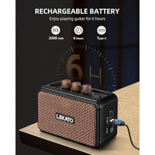 Load image into Gallery viewer, LEKATO Mini Guitar Amplifier, Dual Speakers 5W, Rechargeable Electric Guitar Amp Bluetooth with Clean Overdrive, 6H Working, Headphone Jack, Portable Small Amp for Practice AG-04 (Brown)_4065
