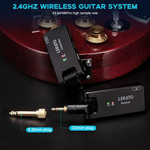 Load image into Gallery viewer, LEKATO Wireless Guitar System with Charging Case, Rechargeable 2.4GHz Wireless Transmitter Receiver Guitar Wireless System 4 Channels with Dual Plugs 3.5mm/6.35mm,(WS-100), Black_7893
