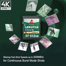 Load image into Gallery viewer, LEKUTAS 512GB SDXC UHS-I Memory Card SD Card - Up to 200MB/s Read Speed, Green_741
