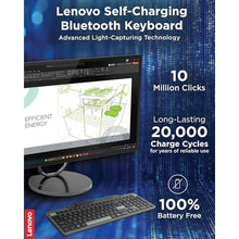 Load image into Gallery viewer, Lenovo 800 Self-Charging Bluetooth Keyboard, Uses Ambient Light for Charging, Bluetooth 5.1, Supports 3 Devices, Battery Free, Wireless, Grey_182
