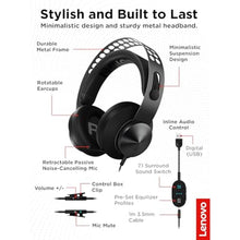 Load image into Gallery viewer, Lenovo Legion H500 PRO 7.1 Surround Sound Gaming Headset, Noise-Cancelling Mic, Memory Foam &amp; PU Leather Earcups, Stainless Steel Headband, PC, PS4, Xbox One, Nintendo Switch, GXD0T69864, Black_7026
