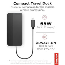 Load image into Gallery viewer, Lenovo USB-C Dual Display Travel Dock - 7 Ports, Integrated Cable, Universal Compatibility, Two displays at 4K - Black_395
