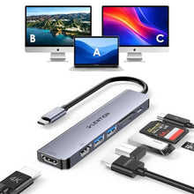 Load image into Gallery viewer, LENTION Dual HDMI MST USB C Hub, 4K@60Hz, 100W PD, 2 USB 3.0, Card Reader, SpaceGray_1
