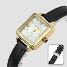 Load image into Gallery viewer, LEO RING Gold Watch for Women Luxury Square Roman Dial Wristwatch with Brown Leather Strap Dainty Small Case Fashion Watch for Women, White Gold Black, Retro Roman numerals Vintage_1685
