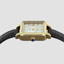 Load image into Gallery viewer, LEO RING Gold Watch for Women Luxury Square Roman Dial Wristwatch with Brown Leather Strap Dainty Small Case Fashion Watch for Women, White Gold Black, Retro Roman numerals Vintage_1686
