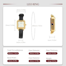 Load image into Gallery viewer, LEO RING Gold Watch for Women Luxury Square Roman Dial Wristwatch with Brown Leather Strap Dainty Small Case Fashion Watch for Women, White Gold Black, Retro Roman numerals Vintage_1687
