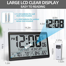Load image into Gallery viewer, LFF Atomic Clock/Never Needs Setting, Battery Operated, Atomic Wall Clock with Indoor/Outdoor Temperature &amp; Humidity, Wireless Outdoor Sensor, 15" Digital Wall Clock with 4.5" Numbers Easy-to-Read_157
