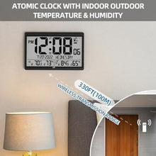 Load image into Gallery viewer, LFF Atomic Clock/Never Needs Setting, Battery Operated, Atomic Wall Clock with Indoor/Outdoor Temperature &amp; Humidity, Wireless Outdoor Sensor, 15" Digital Wall Clock with 4.5" Numbers Easy-to-Read_158
