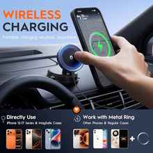 Load image into Gallery viewer, LIBAXIN Magnetic Car Phone Holder for MagSafe, 15W Wireless Charging, 360 Adjustable Dashboard Mount, Compatible with iPhone 12-17 &amp; Android (Black)_2228
