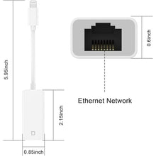 Load image into Gallery viewer, Lightning to Ethernet Adapter, [MFi Certified] Lightning to RJ45 Ethernet LAN Network with Connector Compatible with iPhone 14/13/12/11/iPad/iPod Models,Supports 100Mbps High Speed,Plug and Play, White_62
