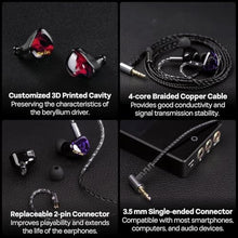 Load image into Gallery viewer, Linsoul Kiwi Ears Cadenza 10mm Beryllium Dynamic Driver IEM 3D Printed with Detachable Interchangeable Plug 0.78 2pin 3.5mm IEM Cable for Musician Audiophile (Red)_1271
