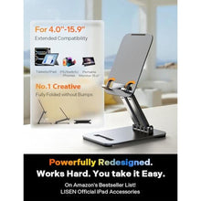 Load image into Gallery viewer, LISEN Tablet Stand, iPad Stand Tablet Holder for Desk, Kindle Accessories Home Office Portable Monitor Stand for Apple iPad mini Air Switch, Adjustable Height Angle, Foldable Design for Gifts, Black_8781
