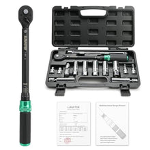 Load image into Gallery viewer, LLAVETOR 14-piece 3/8" drive universal magnetic spark plug socket set, with CR-V steel torque wrench (5-45 Lb.ft/6.8-61.2 Nm), universal joint, 10" extension rod, Green_1
