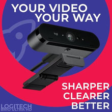 Load image into Gallery viewer, Logitech BRIO 4K Webcam Business PRO - Crystal-Clear Video, Privacy Shutter, HDR Enhanced Lighting, Noise-Cancelling Microphone, 960-001105, Windows, macOS, ChromeOS Compatible, Global Teck Cloth, Black_1946
