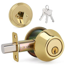 Load image into Gallery viewer, LOQRON Round Design Single Cylinder Deadbolt with Keys, Exterior Keyed Dead Bolt Lock for Front Entrance Door Security, Polished Brass, PolishedBrass_1
