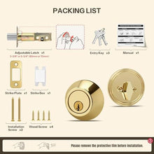 Load image into Gallery viewer, LOQRON Round Design Single Cylinder Deadbolt with Keys, Exterior Keyed Dead Bolt Lock for Front Entrance Door Security, Polished Brass, PolishedBrass_6294
