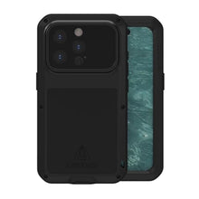 Load image into Gallery viewer, LOVE MEI for iPhone 15 Pro Metal Case, Outdoor Heavy Duty Rugged Full Body Protection Case Military Armor Bumper Aluminum Metal Dustproof Shockproof Case with Tempered Glass for iPhone 15 Pro (Black)_1
