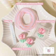 Load image into Gallery viewer, Lovmooful Compatible for iPhone 18W/20W USB-C Charger Cover Clear Lovely 3D Flower Floral Design Soft Charger Protector Cute Cable Case Saver Protector for Girls Women-Pink Tulip_3189
