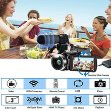 Load image into Gallery viewer, lovpo 4K Video Camera, Camcorder 48MP Ultra HD WiFi Vlogging Camera for YouTube 18X Zoom 3.0" Touch Screen Digital Camera with Microphone, Stabilizer, Lens Hood, Remote, 2 Batteries_320
