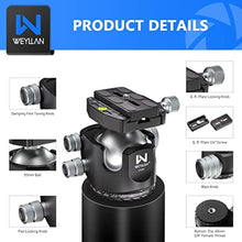 Load image into Gallery viewer, Low Profile Ball Head 55mm Tripod Ball Head Panoramic Tripod Head, CNC All Metal Tripod Camera Head for Tripods, WEYLLAN CH55 with Mlok Rail Arca Swiss Quick Release Plate, Max Load 88lbs/40kg, Black_4998
