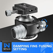 Load image into Gallery viewer, Low Profile Ball Head 55mm Tripod Ball Head Panoramic Tripod Head, CNC All Metal Tripod Camera Head for Tripods, WEYLLAN CH55 with Mlok Rail Arca Swiss Quick Release Plate, Max Load 88lbs/40kg, Black_4999
