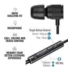 Load image into Gallery viewer, LUDOS Ultra Wired Earbuds in-Ear Headphones, 5 Years Warranty, Earphones with Microphone, Noise Isolating Ear Buds, Memory Foam for iPhone, Samsung, School Students, Kids, Women, Small Ears - Black_2346
