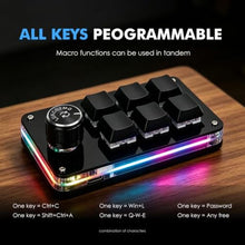 Load image into Gallery viewer, LUKCOZMO Macro Pad Programmable Customized 6-Key Mini Mechanical Gaming Keyboard One Handed Keyboard BT OSU Multifunctional Knob with Type C Cable (Updated Software in USB Drive Black), UpdatedsettingsoftwareBlack_89
