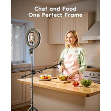 Load image into Gallery viewer, LUXSURE Ring Light with 62'' Tripod Stand for Video Recording, 10.5'' Ring Light Tripod for iPhone with 2 Shooting Positions, Overhead Phone Mount for YouTube, Makeup, Cooking, Black_568
