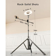 Load image into Gallery viewer, LUXSURE Ring Light with 62'' Tripod Stand for Video Recording, 10.5'' Ring Light Tripod for iPhone with 2 Shooting Positions, Overhead Phone Mount for YouTube, Makeup, Cooking, Black_570
