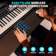 Load image into Gallery viewer, M-VAVE Wireless MIDI Controller Pads, 4.1 * 4.1 Inch, 0.28 LBS, Bluetooth Portable USB with 16 Drum, Note Repeat, Full Level Buttons, Rechargeable battery (Black Pocket), BlackPocket_411
