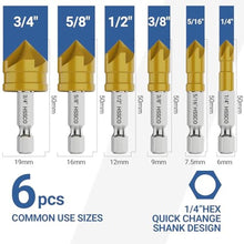 Load image into Gallery viewer, MABLEVI 6 Pieces Countersink Drill Bit Set, M35 Cobalt HSS Countersink Drill Bits with 1/4 Inch Quick Change Hex Shank for Metal, Wood, Stainless Steel, Carbon Steel_371
