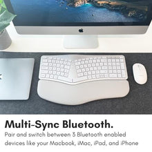 Load image into Gallery viewer, Macally Bluetooth Ergonomic Keyboard, Wireless Split Keyboard, Carpal Tunnel Comfort, Ergo Rechargeable Split Wrist Key Board - Backlit Apple 100 Key Layout for MacBook Pro/Air, iMac, Silver_7372
