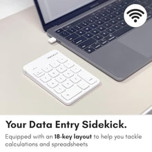 Load image into Gallery viewer, Macally USB C Wireless Number Pad | Numeric Keypad for Mac MacBook iMac | Wireless 10 Key for Laptop PC Computer Notebook Surface Chrome (2.4G USB) Perfect for Data Entry Numpad Number Keyboard, White_7639
