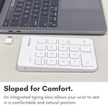 Load image into Gallery viewer, Macally USB C Wireless Number Pad | Numeric Keypad for Mac MacBook iMac | Wireless 10 Key for Laptop PC Computer Notebook Surface Chrome (2.4G USB) Perfect for Data Entry Numpad Number Keyboard, White_7641
