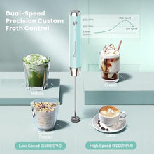 Load image into Gallery viewer, Maestri House Rechargeable Milk Frother, LunaFro NS 2-Speed Handheld Electric Foam Maker Waterproof Detachable Stainless Steel Whisk Drink Mixer Foamer for Lattes, Cappuccino, No Stand, Blue_2520
