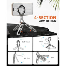 Load image into Gallery viewer, Magnetic Aluminum Phone Tripod Holder Mount Stand Handle with 1/4" Srcew &amp; Cold Shoe &amp; Arca-Swiss,Mini Pocket Foldable Cell Phone Stand,Compatible with MagSafe for iPhone, Fits Gym,Vlog,Travel,Desk, silver_3354
