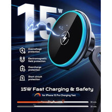 Load image into Gallery viewer, Magnetic Cup Phone Holder Car Wireless Charger for MagSafe, 15W Fast Charging Car Mount Stand for iPhone 16 Pro Max/15/14/13/12, Cupholder Expander, LED Light Ring, Strong N52 Magnets, Black_45
