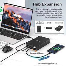 Load image into Gallery viewer, MAIWO External Hard Drive Enclosure(6Gbps) with Hub Expander for 3.5 2.5 Inch SATA SSD HDD USB C to SATA III with UASP, 1 Port USB C Hub/2 Port USB A 10Gbps Hub,Compatible with Seagate Samsung Xbox, Black_8569
