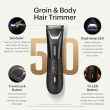 Load image into Gallery viewer, MANSCAPED The Lawn Mower 5.0 Ultra Groin &amp; Body Hair Trimmer Dual-Head SkinSafe Trimmer &amp; Foil Blades, Waterproof Wet/Dry Groomer, USB-C Rechargeable with Travel Case, Mens Ball Shaver, Black, TuxedoBlack_807
