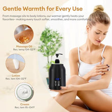 Load image into Gallery viewer, Massage Oil Warmer Heater with Dual 8.5oz Massage Oil Bottles &amp; Funnel, Adjustable Temp (86149F) &amp; Timer (0.524H), Compact &amp; Quiet Heated Lotion Warmer Dispenser for Spa, Salon, Home Use, Black_1058
