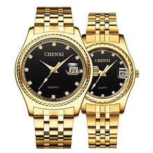 Load image into Gallery viewer, MASTOP Couple Watches - Golden Dress Wrist Watch for Men &amp; Women, Stainless Steel, Waterproof Quartz (Two Tone/Black), twotoneblack_1

