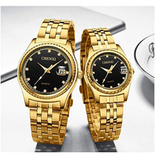 Load image into Gallery viewer, MASTOP Couple Watches - Golden Dress Wrist Watch for Men &amp; Women, Stainless Steel, Waterproof Quartz (Two Tone/Black), twotoneblack_8048
