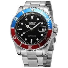 Load image into Gallery viewer, MASTOP Men Automatic Mechanical Watches Full Steel Waterproof Mens Watches with Calendar (Silver Black Blue), SilverBlackBlue_8125
