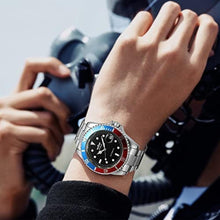 Load image into Gallery viewer, MASTOP Men Automatic Mechanical Watches Full Steel Waterproof Mens Watches with Calendar (Silver Black Blue), SilverBlackBlue_8126
